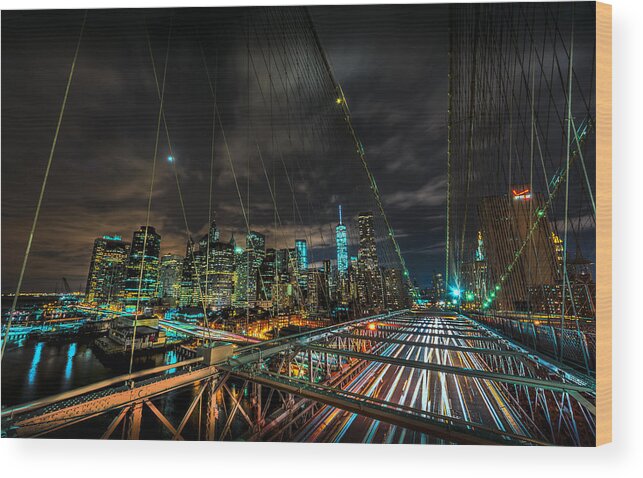 City Wood Print featuring the photograph Leaving New York City via the Brooklyn Bridge by David Morefield