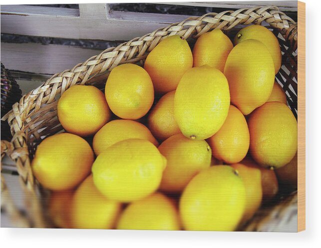 Lifestyles Wood Print featuring the photograph Lemons In A Basket by Bauhaus1000