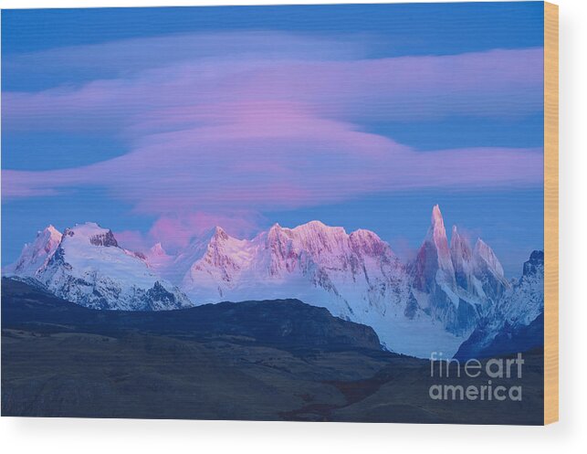 Argentina Wood Print featuring the photograph Lenticular Cloud At Dawn in Argentina by John Shaw