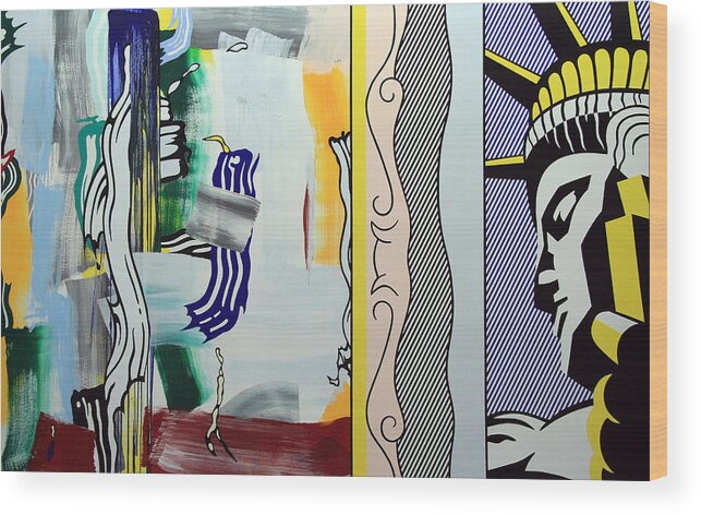 Painting With Statue Of Liberty Wood Print featuring the photograph Lichtenstein's Painting With Statue Of Liberty by Cora Wandel