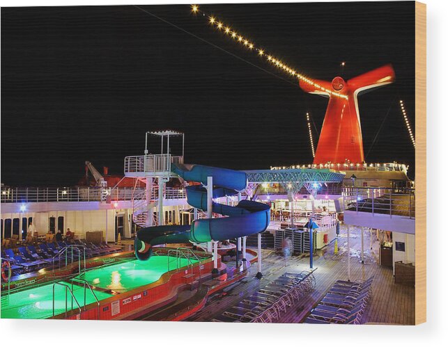 Cruise Wood Print featuring the photograph Lido Deck at Night by Jason Politte