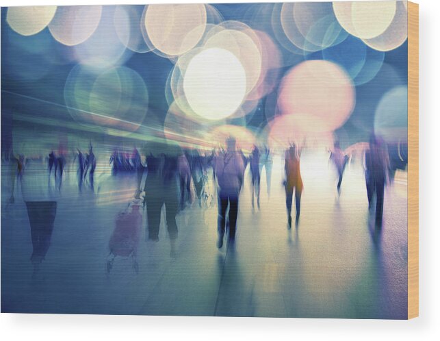Crowd Wood Print featuring the photograph Life At Night Of Modern City by -aniaostudio-