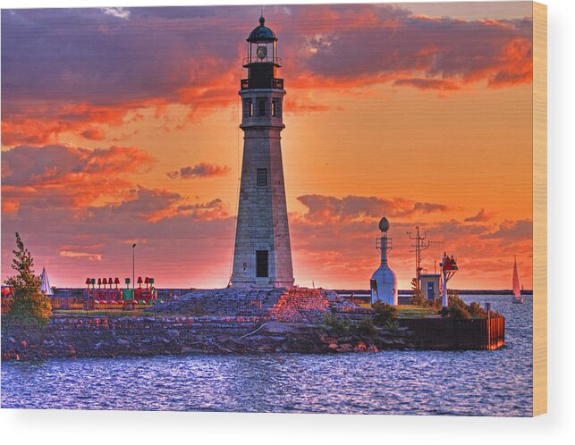 Lighthouse Wood Print featuring the photograph Lighthouse at Sunset by Don Nieman
