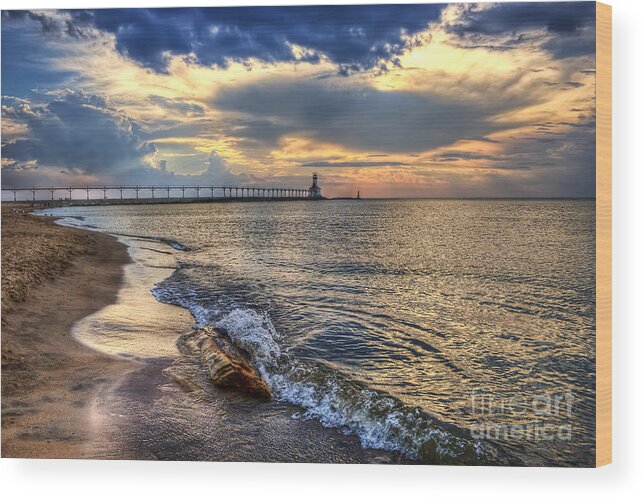 Hdr Wood Print featuring the photograph Lighthouse Drama by Scott Wood