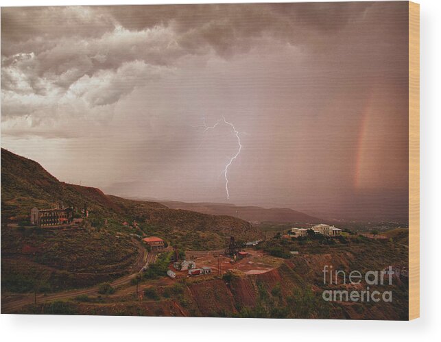 Lightning Wood Print featuring the photograph Lightning and a Rainbow by Ron Chilston