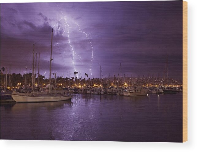 Orias Wood Print featuring the photograph Lightning Behind Santa Barbara Harbor MG_6541 by David Orias