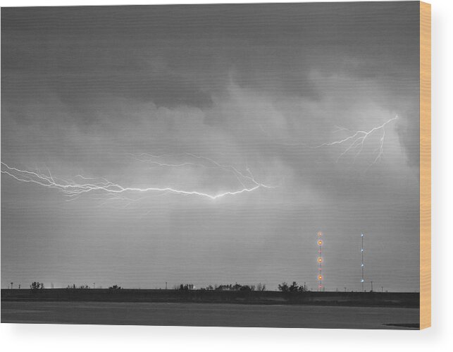 Lightning Wood Print featuring the photograph Lightning Bolting Across the Sky BWSC by James BO Insogna