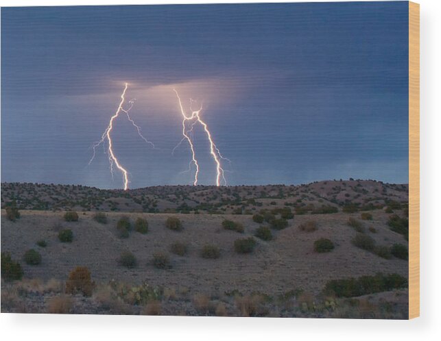 Lightning Wood Print featuring the photograph Lightning Dance over the New Mexico Desert by Mary Lee Dereske