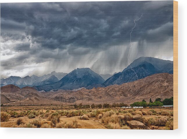 Storm Wood Print featuring the photograph LIghtning Strike by Cat Connor