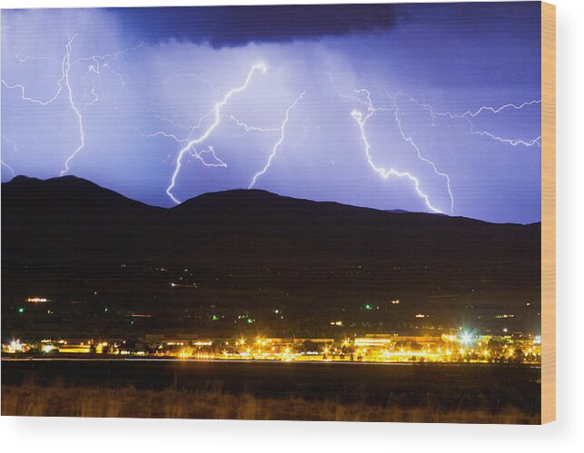 Lightning Wood Print featuring the photograph Lightning Striking Over IBM Boulder CO 3 by James BO Insogna