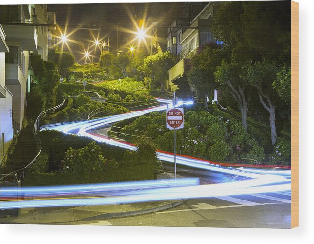 Lights Wood Print featuring the photograph Lights on Lombard by Bryant Coffey