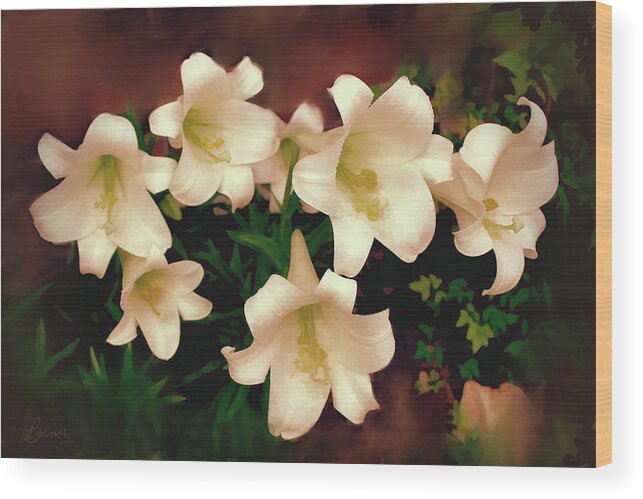 Lilies Wood Print featuring the photograph Lilies Aglow by Bonnie Willis