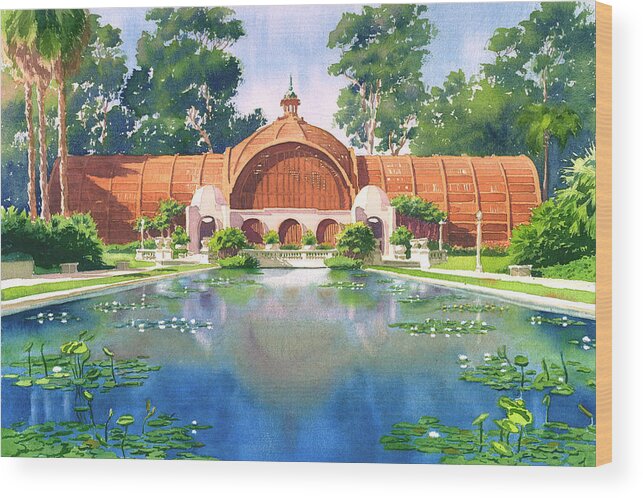 San Diego Wood Print featuring the painting Lily Pond and Botanical Garden by Mary Helmreich