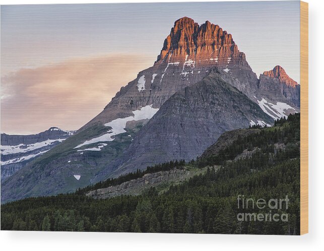 Glacier Wood Print featuring the photograph Lit Peaks by Timothy Hacker