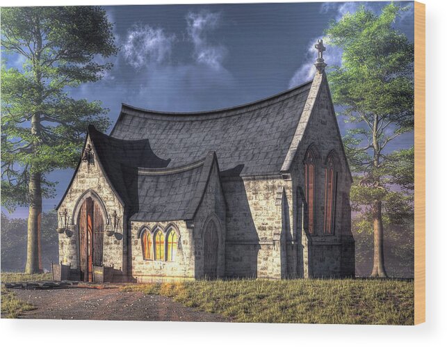 Little Church Wood Print featuring the painting Little Church by Christian Art