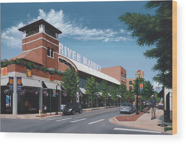 Little Rock Wood Print featuring the painting Little Rock River Market by Glenn Pollard