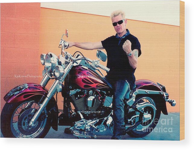 Man On Harley Davidson Wood Print featuring the photograph Musician - Billy Idol - Live Strong Live Free by Kip Krause