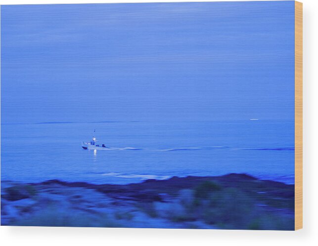 Blue Wood Print featuring the photograph Lobster Boat In Maine Harbor by Jose Azel