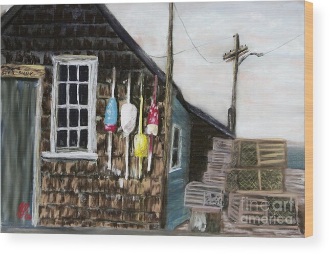 Lobster Wood Print featuring the pastel Lobster Shack 3 by Francois Lamothe