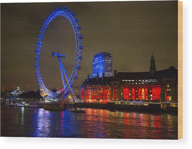 London Eye Wood Print featuring the photograph London Eye at night by Allan Morrison