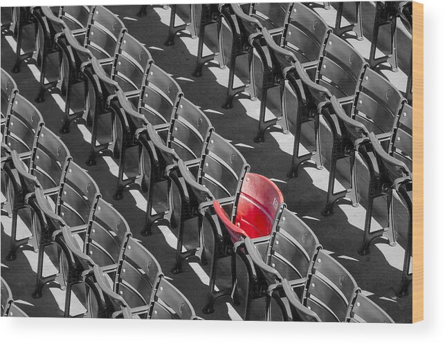 #21 Wood Print featuring the photograph Lone Red Number 21 Fenway Park BW by Susan Candelario