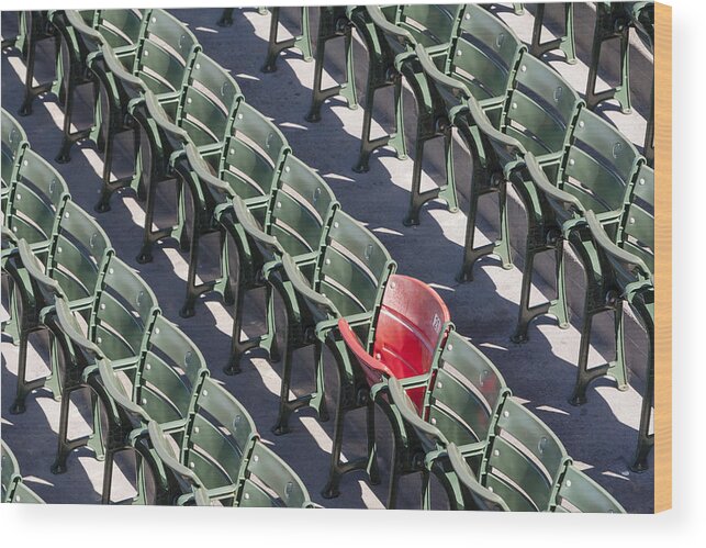 #21 Wood Print featuring the photograph Lone Red Number 21 Fenway Park by Susan Candelario