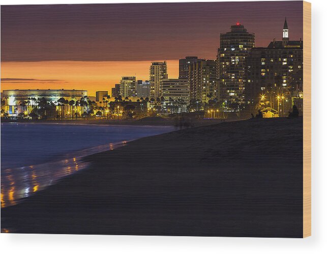 Long Beach Ca Wood Print featuring the photograph LONG BEACH COMES ALIVE AT DUSK By Denise Dube by Denise Dube