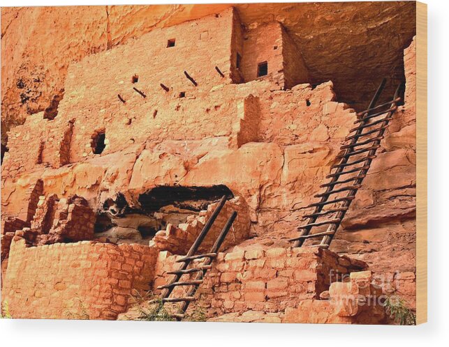 Mesa Verde Wood Print featuring the photograph Long House Ladders by Adam Jewell