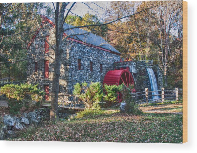 New England Mill Wood Print featuring the photograph Longfellow's Wayside Inn grist mill in Autumn by Jeff Folger
