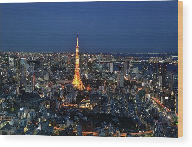 Tokyo Tower Wood Print featuring the photograph Looking At Tokyo Tower by Mhbs