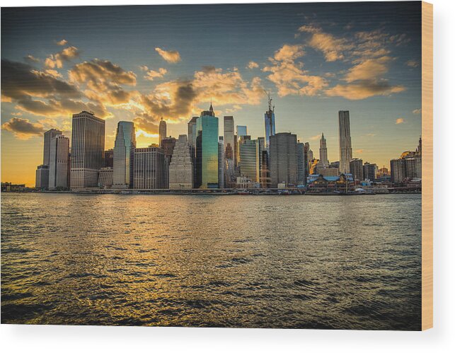 Manhattan Wood Print featuring the photograph Lower Manhattan Sunset by Chris McKenna