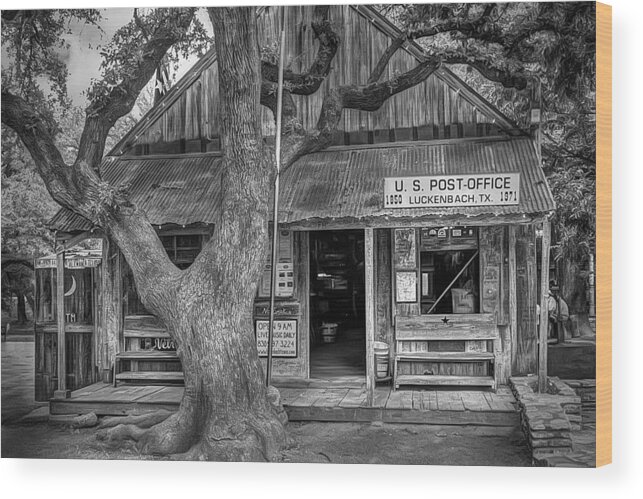 Luckenbach Wood Print featuring the photograph Luckenbach 2 Black and White by Scott Norris