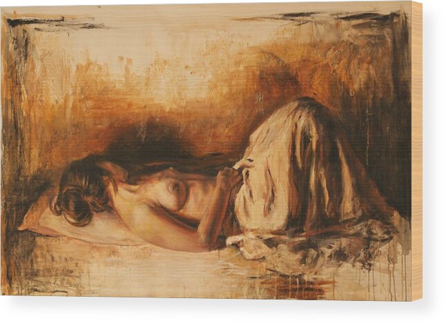 Nude Wood Print featuring the painting Lucretia by Escha Van den bogerd
