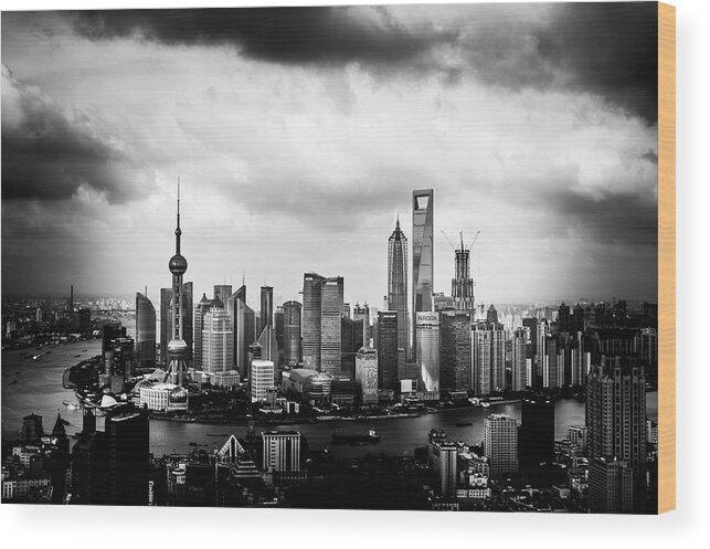 Tranquility Wood Print featuring the photograph Lujiazui Skyline Shanghai by Butternbear
