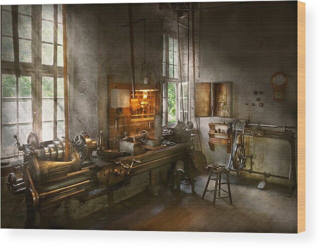 Self Wood Print featuring the photograph Machinist - Lathes by Mike Savad