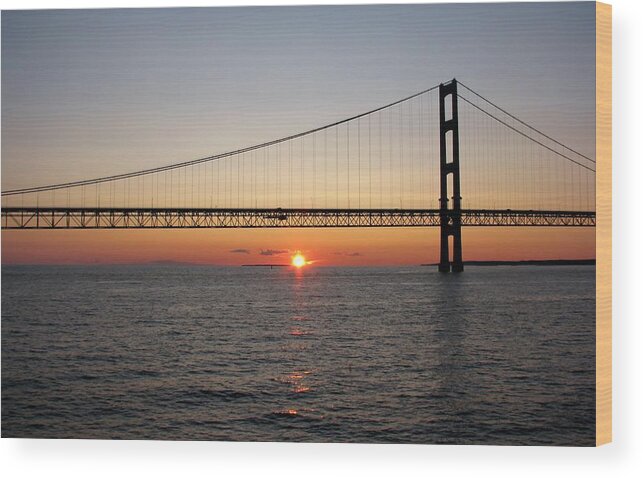 Mackinac Bridge Wood Print featuring the photograph Mackinac Bridge Sunset by Keith Stokes