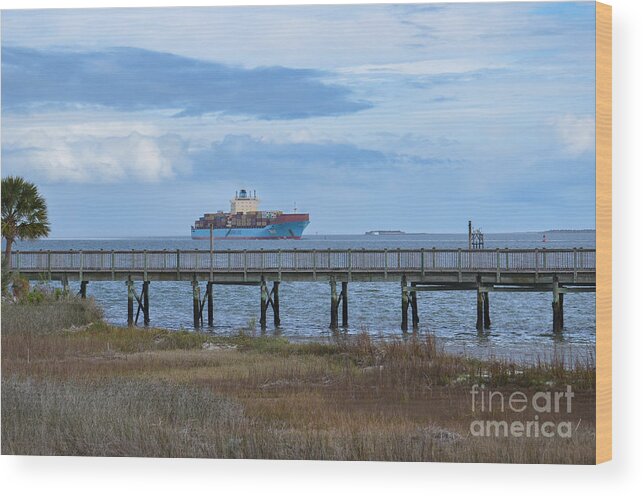 Ship Wood Print featuring the photograph Entering Charleston Harbor - Moving the Goods by Dale Powell