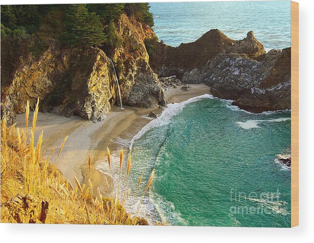 Mcway Falls Wood Print featuring the photograph Magical Falls of McWay Waterfall at Julia Pfeiffer Burns State Park by Jamie Pham