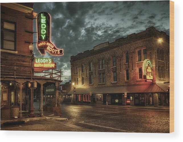  Fort Worth Wood Print featuring the photograph Main and Exchange by Joan Carroll