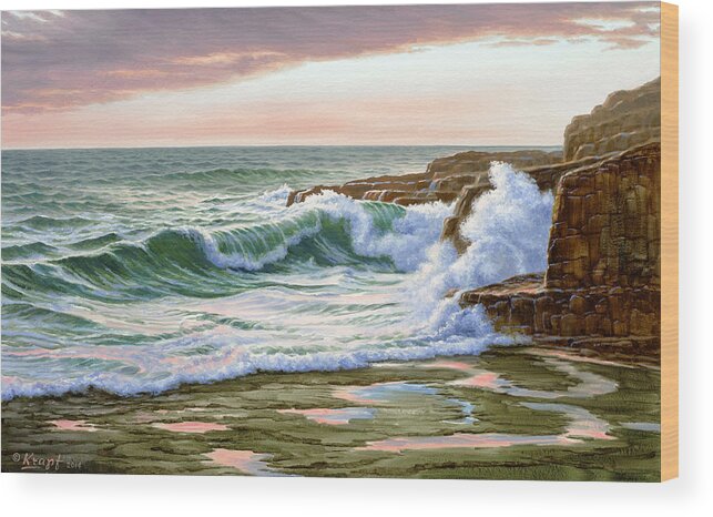 Surf Wood Print featuring the painting Maine Coast Morning by Paul Krapf