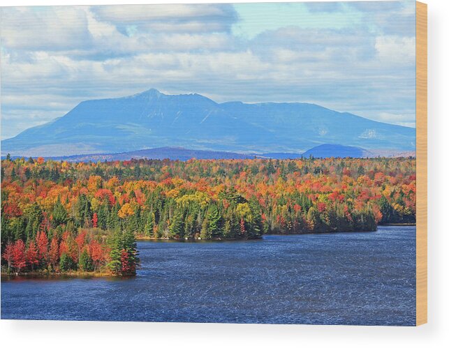 Maine Wood Print featuring the photograph Maine's Mt. Katahdin in Autumn by Barbara West