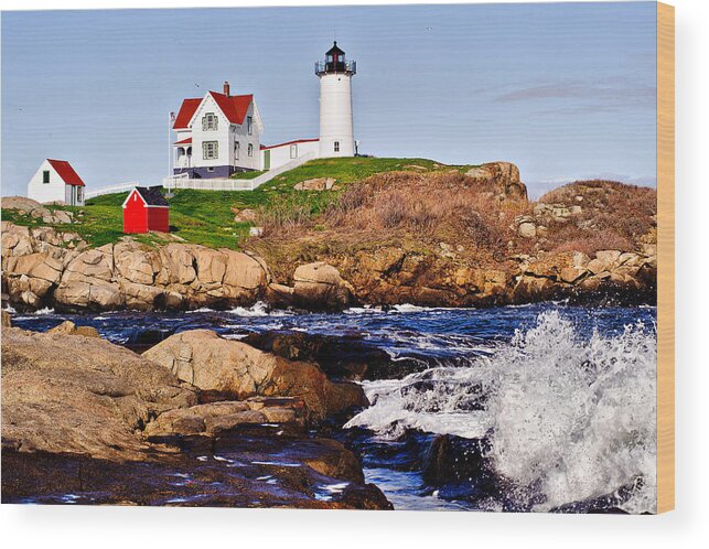Nubble Light Wood Print featuring the photograph Maine's Nubble Light by Mitchell R Grosky