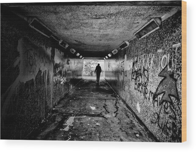 Subway Wood Print featuring the photograph Man in Subway by Nigel R Bell