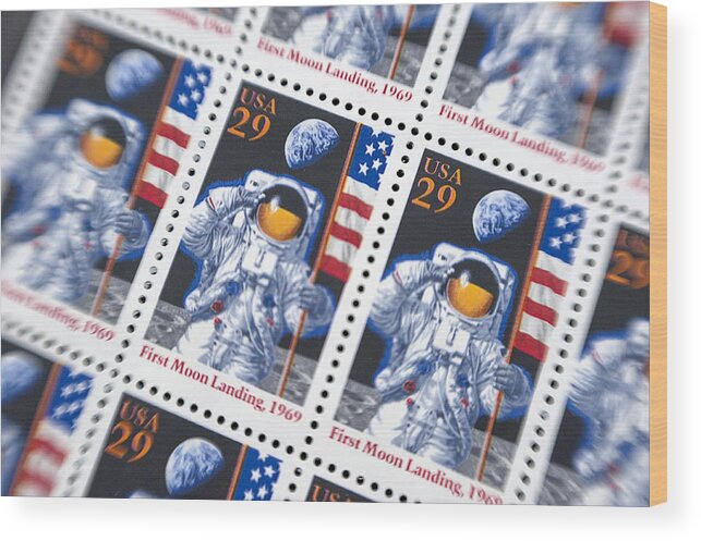 Stamp Wood Print featuring the photograph Man on the Moon by Roni Chastain