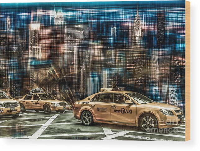 Nyc Wood Print featuring the photograph Manhattan - Yellow Cabs - future by Hannes Cmarits