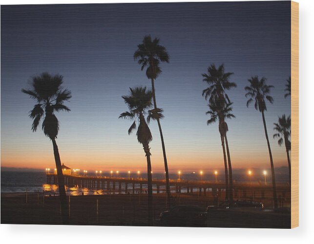 Manhattan Wood Print featuring the photograph Manhattan Beach Pier at Sunset by Daniel Schubarth