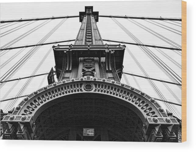 Manhattan Bridge Wood Print featuring the photograph Manhattan Bridge Ironwork - New York by Gary Heller
