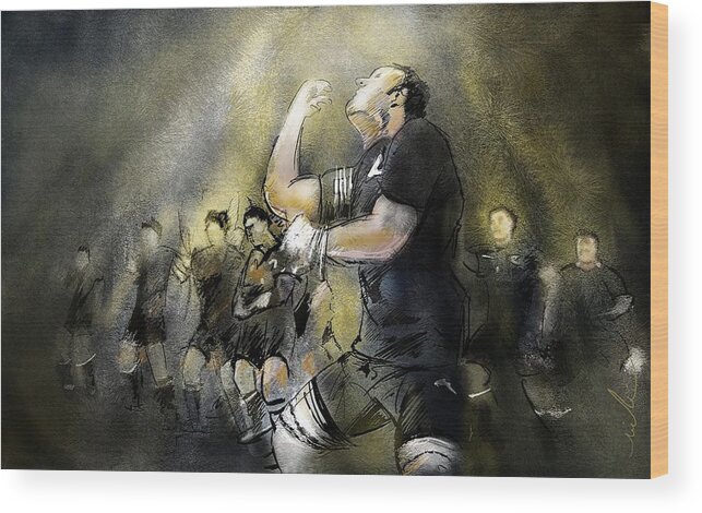 All Blacks Wood Print featuring the painting Maori Haka by Miki De Goodaboom