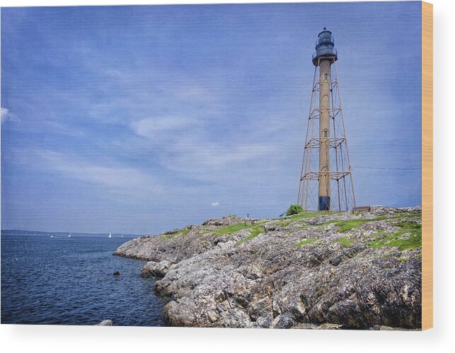 Rocks Wood Print featuring the photograph Marblehead Light by Joan Carroll