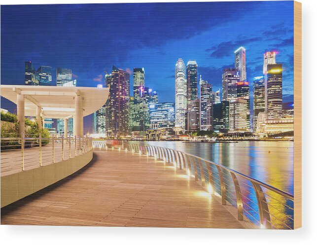 Downtown District Wood Print featuring the photograph Marina Bay Promenade, Singapore by John Harper
